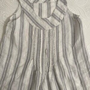 FLAX pintucked striped linen dress . black and white